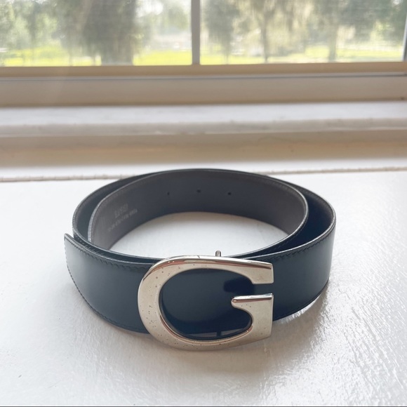 Gucci Accessories - Gucci G Logo 1990s Silver Buckle Belt in Black Leather